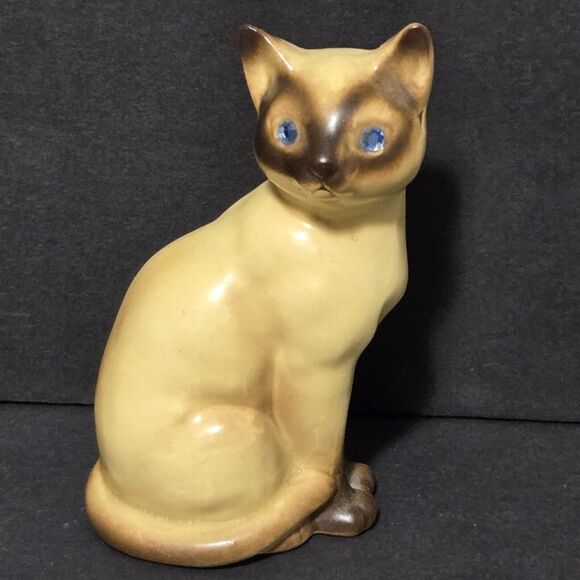 Vintage Japan MCM Siamese Cat Salt Shaker Blue Rhinestone Eyes - Picture 1 of 9